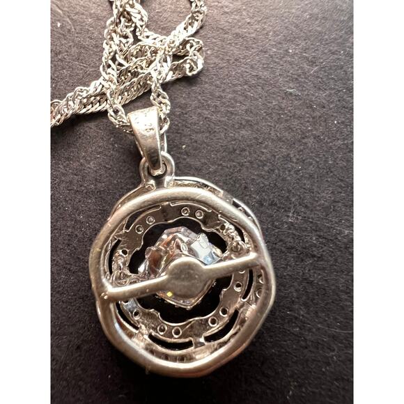 Asscher CZ Rhodium Over Sterling Silver Dancing Pendant With Chain - Picture 9 of 11